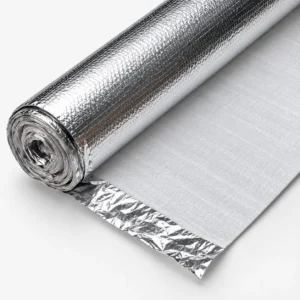 A roll of silver acoustic underlay